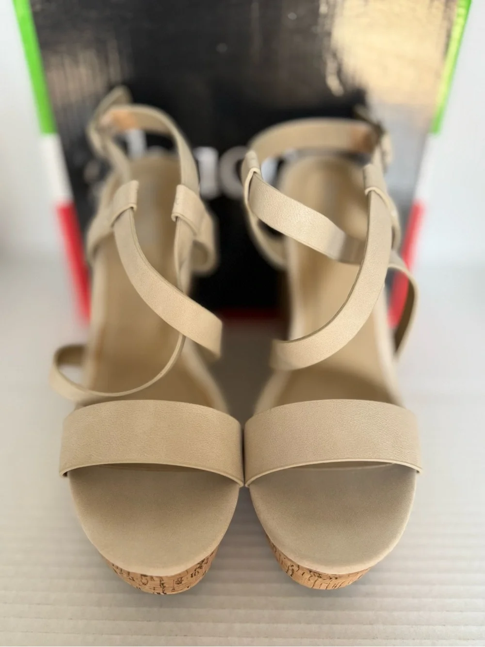 bucco Beige Strappy Cork Wedge Sandals